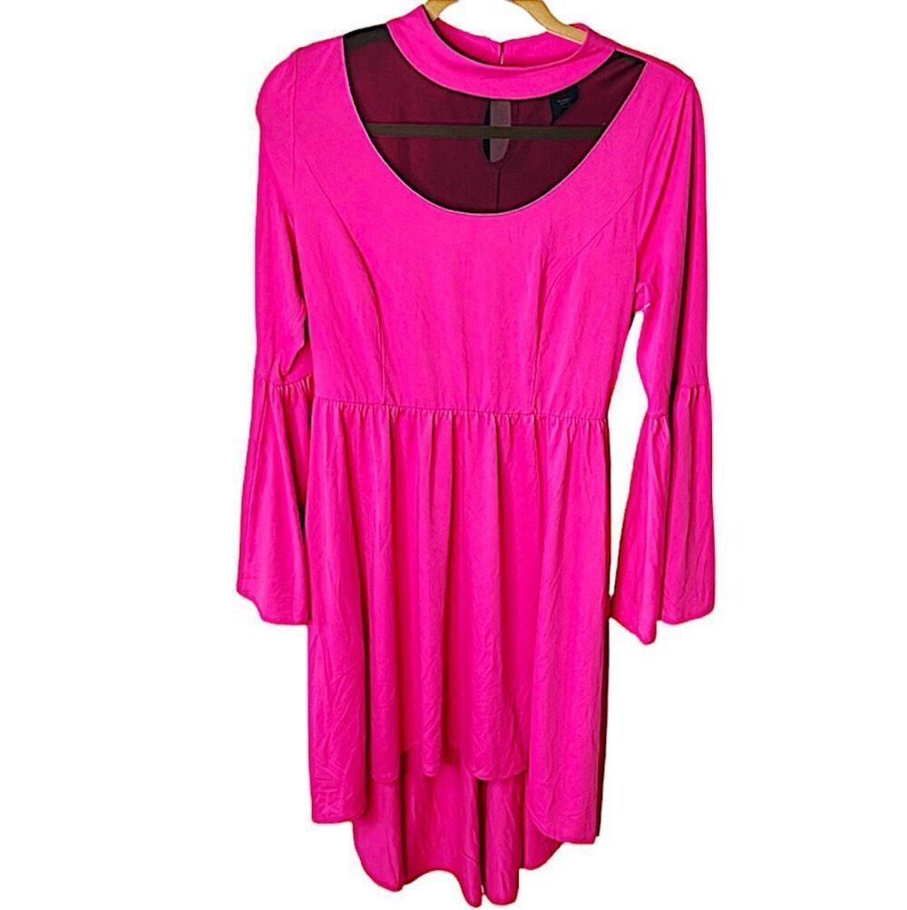 Hot Topic High Low Flare Sleeve Mini Dress Hot Pink Size Medium